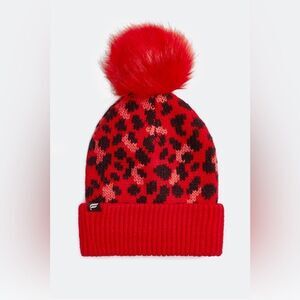*NEW* Fabletics Red Black Cheetah Pom Hat